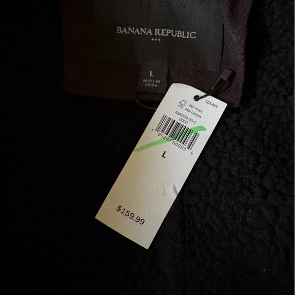 NWT, Banana Republic Faux Suede Sherpa Lined Moto Jacket Front Zip Black Size L - Picture 9 of 9